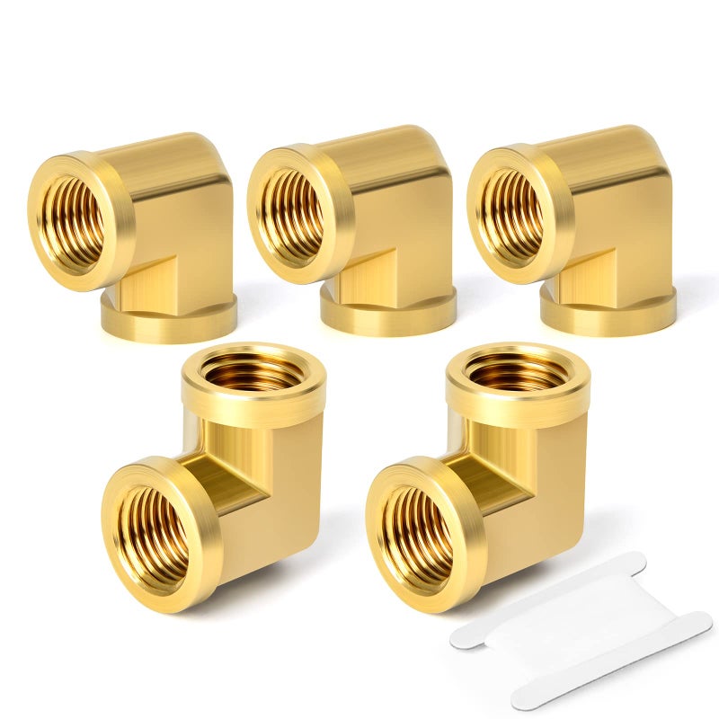 TAISHER 5pcs 90 Degree Barstock Street Elbow, 1/4 Inch NPT Female Pipe to 1/4 Inch NPT Female Brass Pipe Fitting - Image 1